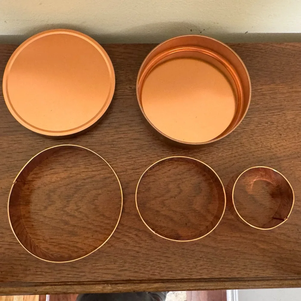 Vintage Solid Copper Round Biscuit Cookie Cutters Nesting Set of 3 w/Copper Tin
